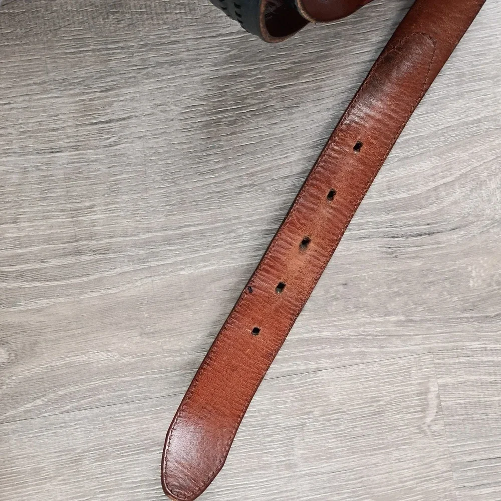Genuine American Bison Leather Belt USA Tooled‎ Western Buck Lace Worn  Black
